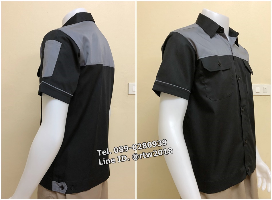 เสื้อช่างแขนสั้นแบบดำอกเทา (รหัส A58)