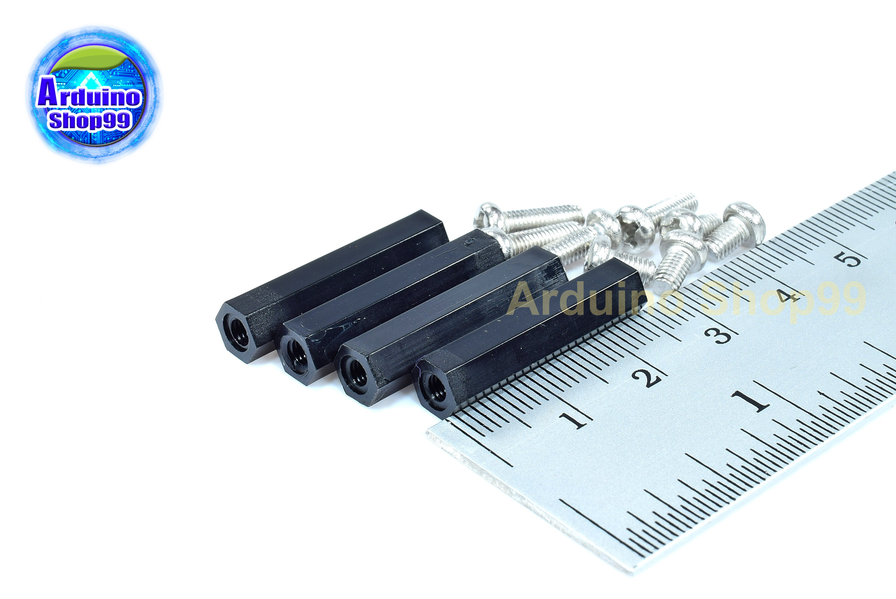 M3*25 column double-pass Black ( 1 ชุด 4 ตัว )+น๊อตหัวกลม 8 ตัว