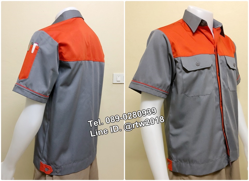 เสื้อช่างแขนสั้นแบบเทาอกส้มกระดุมซ่อนสาบ (รหัส A22)