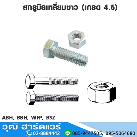 สกรูมิลเหลี่ยมขาว (เกรด 4.6)