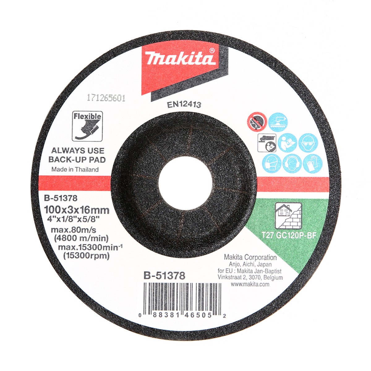 MAKITA B-51378 ใบเจียรกระจก/หิน GC120 4"x2mm (20ใบ/กล่อง)