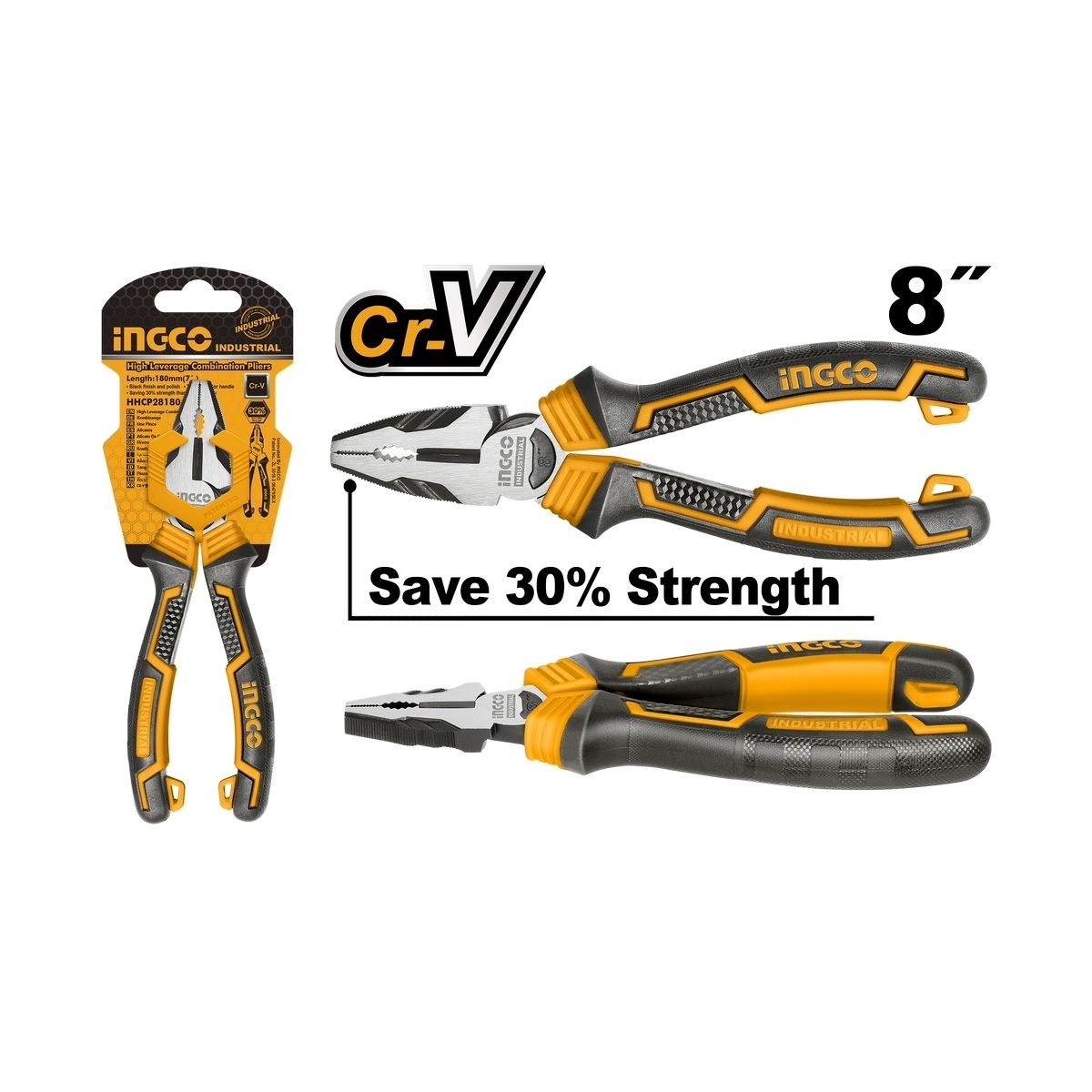 INGCO HHCP28200 คีมปากจิ้งจก 8"