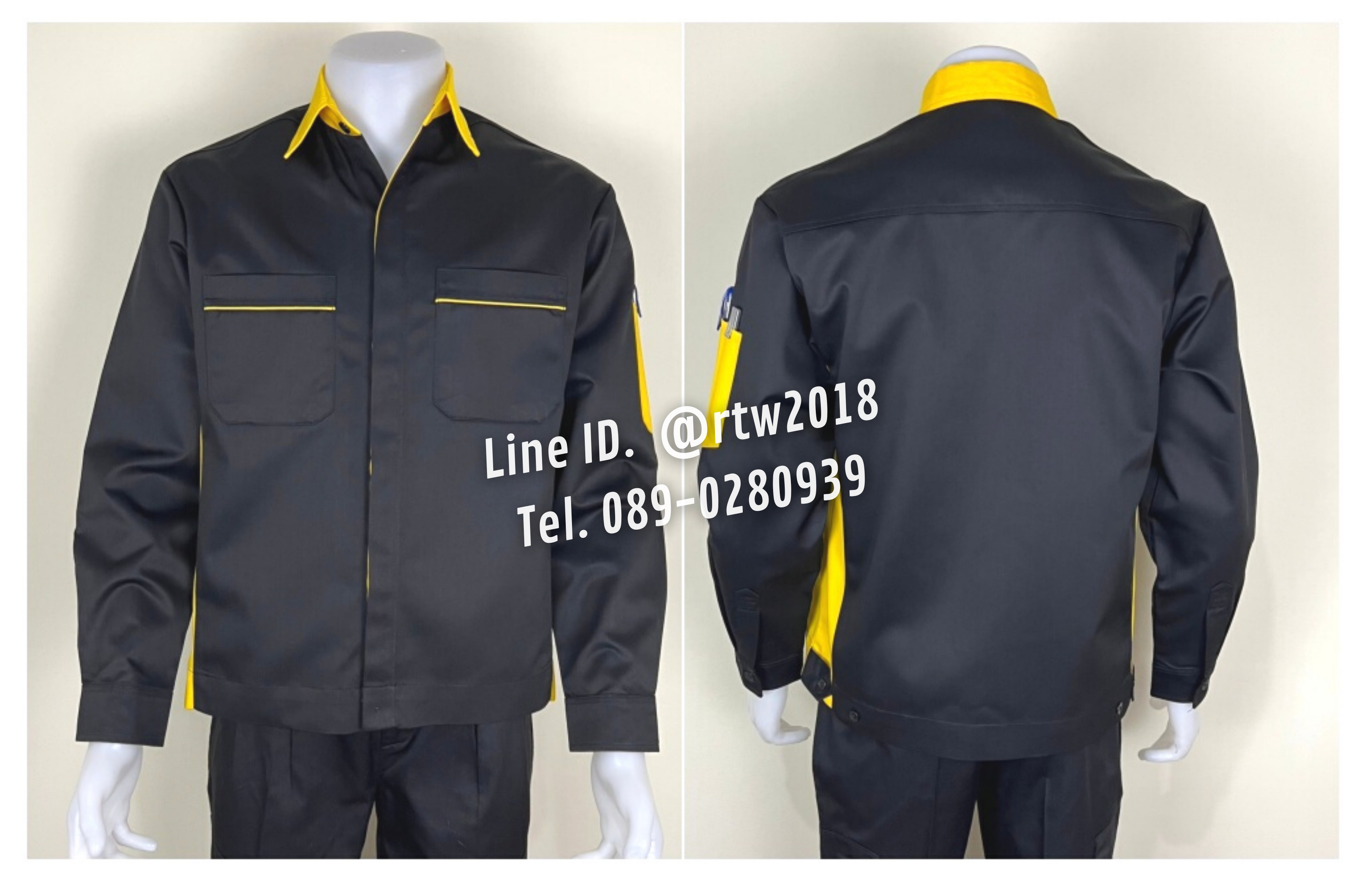 รหัส AB11.4 : เสื้อช่างแขนยาวผ้าคอมทวิวสีดำข้างเหลือง (ซ่อนสาบ)