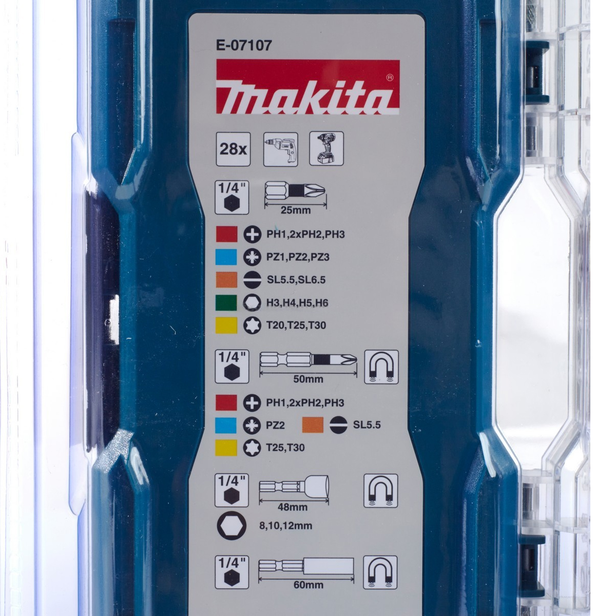 MAKITA E-07107 ชุดดอกไขควง + ดอกบล๊อก (28ชิ้น)