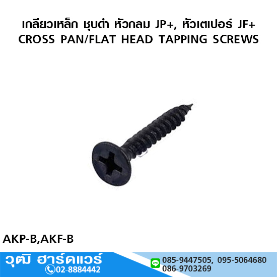 เกลียวเหล็ก ชุบดำ หัวกลม JP+, หัวเตเปอร์ JF+ No.2-6