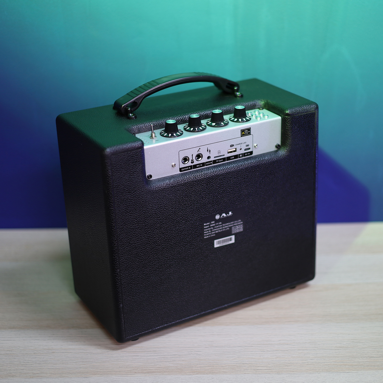 AJ ลำโพงบลูทูธ รุ่น X60 กำลังขับ 80วัตต์ เเถมไมค์ลอย 2 ตัว ปรับเบส ปรับเเหลม ต่อกีต้าร์ได้ รับประกัน 1 ปี