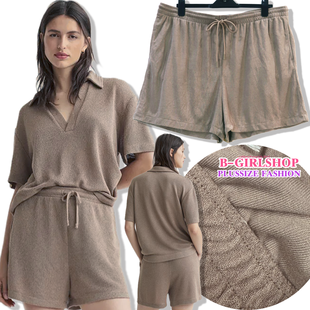Ha6806-2 *แบรนด์นอก H&M* กางเกงขาสั้นผ้านุ่มสีโอวัลติน เอวรูดเชือกปรับได้ ผ้าใส่สบายยืดเยอะ รอบเอว 42 ยืด 50 (ดึงสุดมือ 54) สะโพก 56 - 62 ต้นขา 36 - 42 ยาว 18 นิ้ว