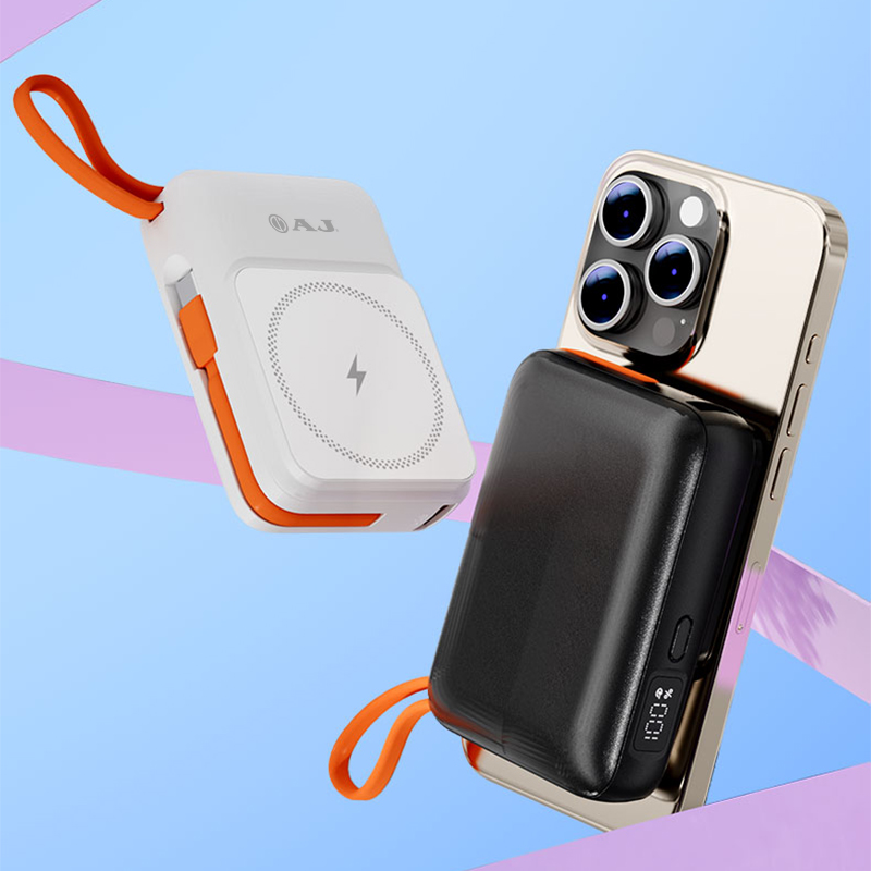AJ พาวเวอร์เเบงค์ รุ่น V104 ความจุ 10400mAh รองรับชาร์จเร็ว PD22.5W ชาร์จไร้สายได้ มีสายชาร์จในตัว (มอก.2879-2560) ประกัน 1 ปี