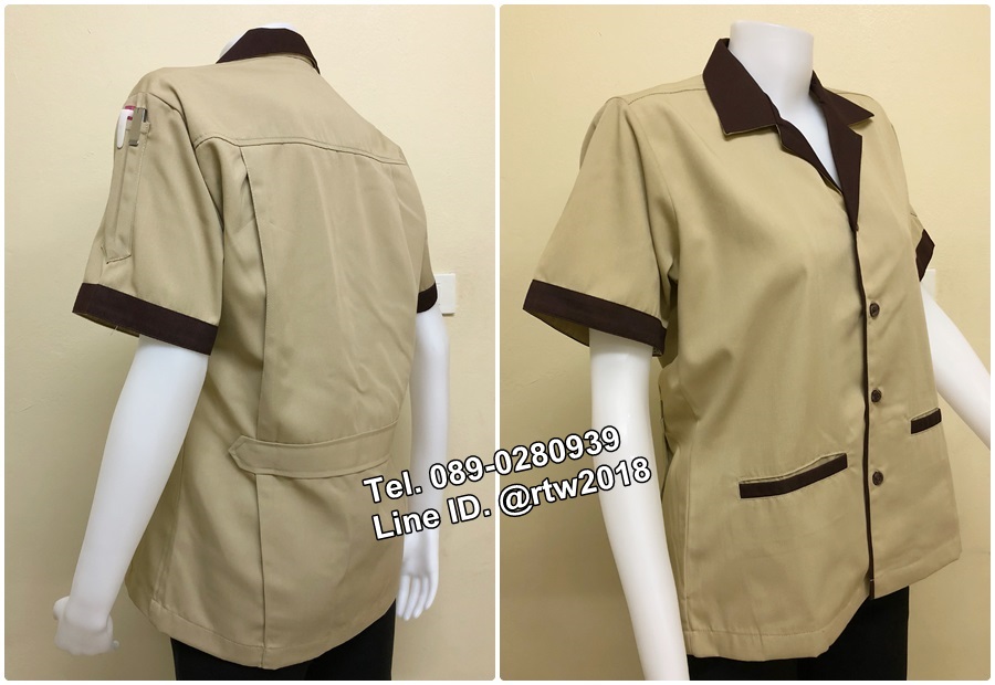 เสื้อแม่บ้านคอฮาวายแขนสั้นสีน้ำตาลอ่อน (รหัส C3)