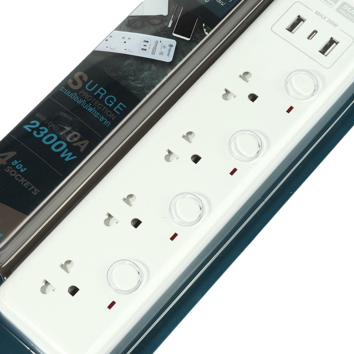 TOSHINO WY-43 ปลั๊กพ่วง 4ช่อง/ 2USB/ 1Type C/ 3เมตร 10A/2300W