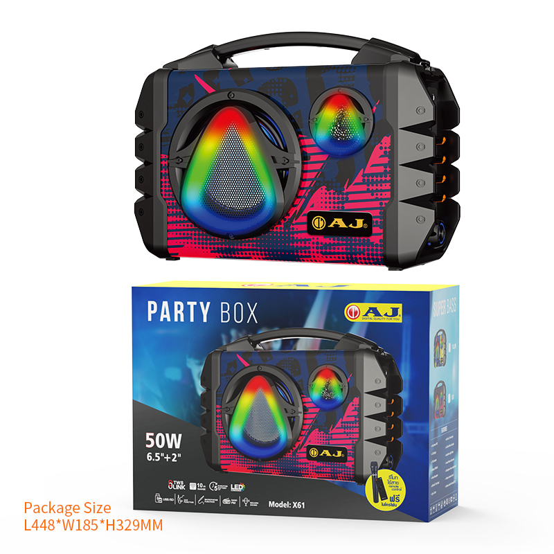 AJ ลำโพงบลูทูธ รุ่น X61 กำลังขับ 50วัตต์ ลำโพงคาราโอเกะ มีเเบตในตัว ฟังวิทยุได้ แถมไมค์ลอยและรีโมท ประกัน 1 ปี