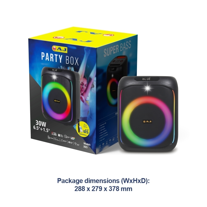 AJ ลำโพงบลูทูธ รุ่น X65 กำลังขับ 60วัตต์ แถมไมค์ลอย ลำโพงพกพา รับประกัน 1 ปี Bluetooth speaker 60W