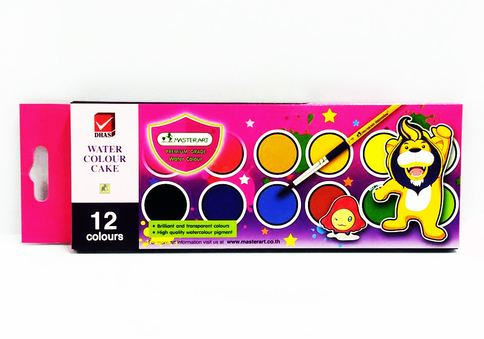 มาสเตอร์อาร์ต สีน้ำ ชนิดก้อน 12สี/ถาด (กล่องกระดาษ)