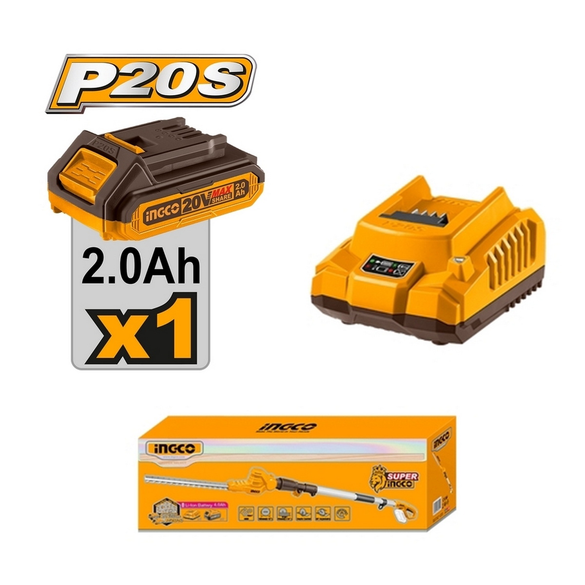 INGCO CPHT2016012 เครื่องตัดแต่งพุ่มไม้ไร้สายด้ามยาว 20V แบตx1