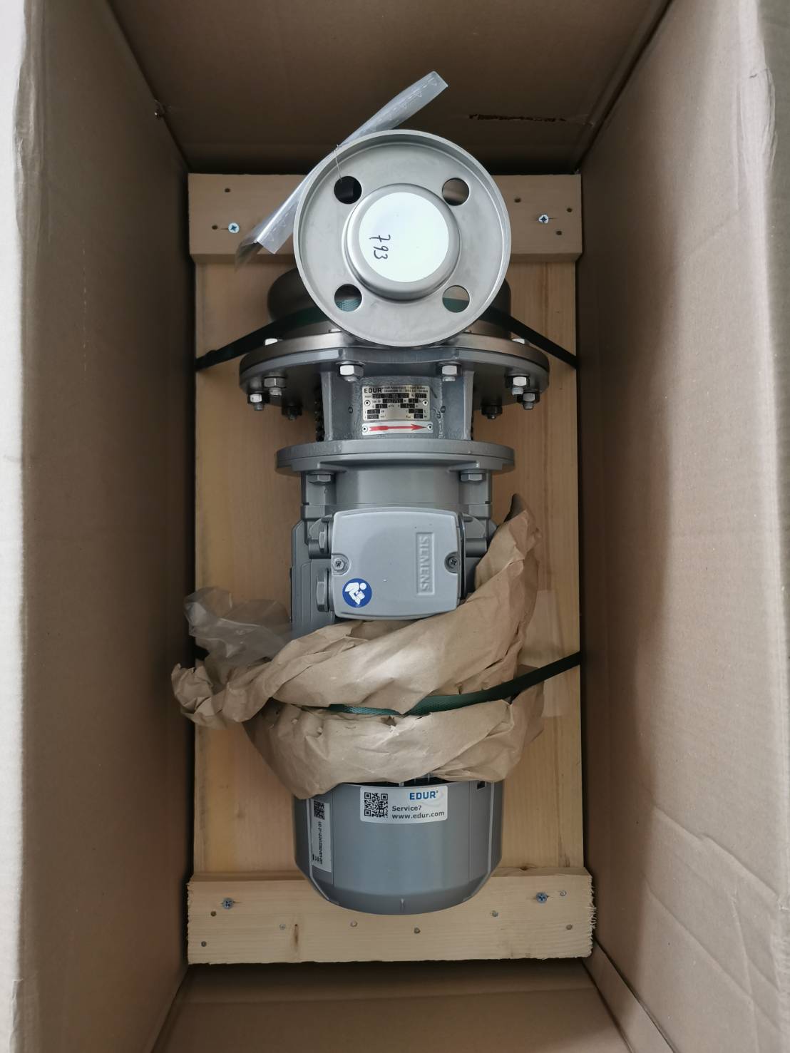 Edur Centrifugal Pump, EDUR Pumpenfabrik Eduard Redlien Edisonstrabe 33 24145 Kiel Germany, CBFL-32-150 G110, Siemen Motor IE3