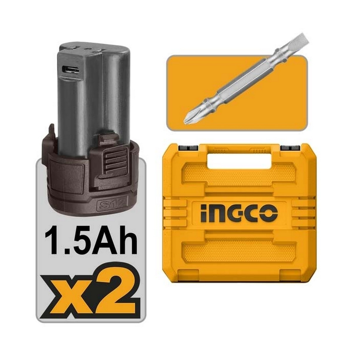 INGCO CDLI12202 สว่านไร้สาย 3/8" 12V แบตx2