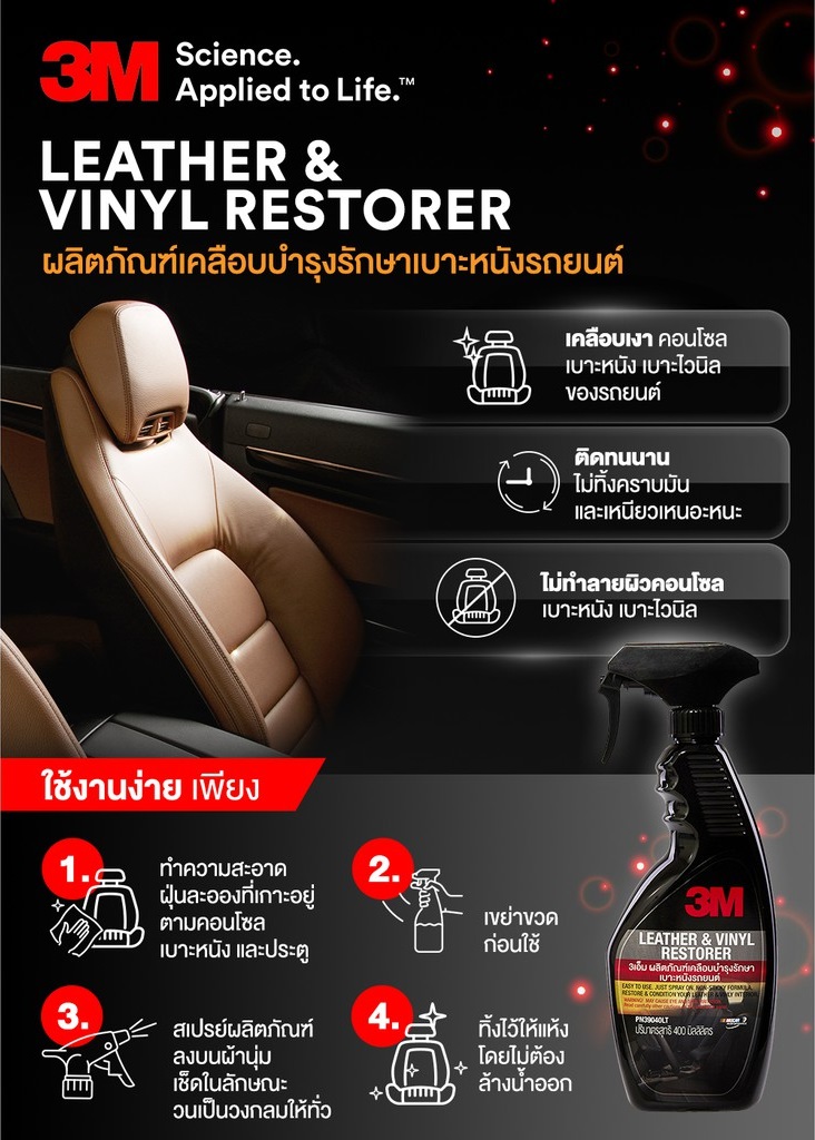 3M PN39040LT ผลิตภัณฑ์เคลือบบำรุงรักษาเบาะหนังและไวนิลรถยนต์