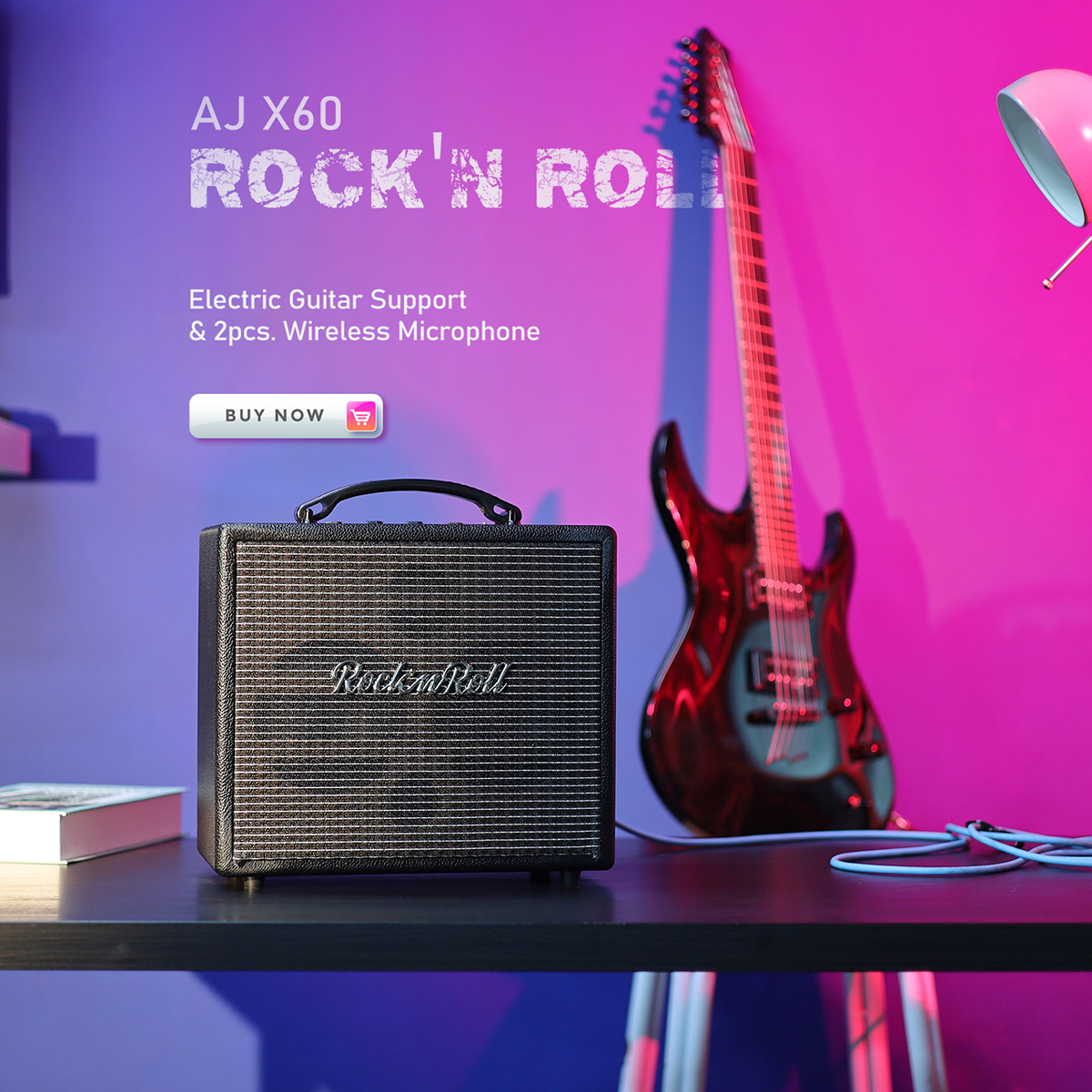 AJ ลำโพงบลูทูธ รุ่น X60 กำลังขับ 80วัตต์ เเถมไมค์ลอย 2 ตัว ปรับเบส ปรับเเหลม ต่อกีต้าร์ได้ รับประกัน 1 ปี