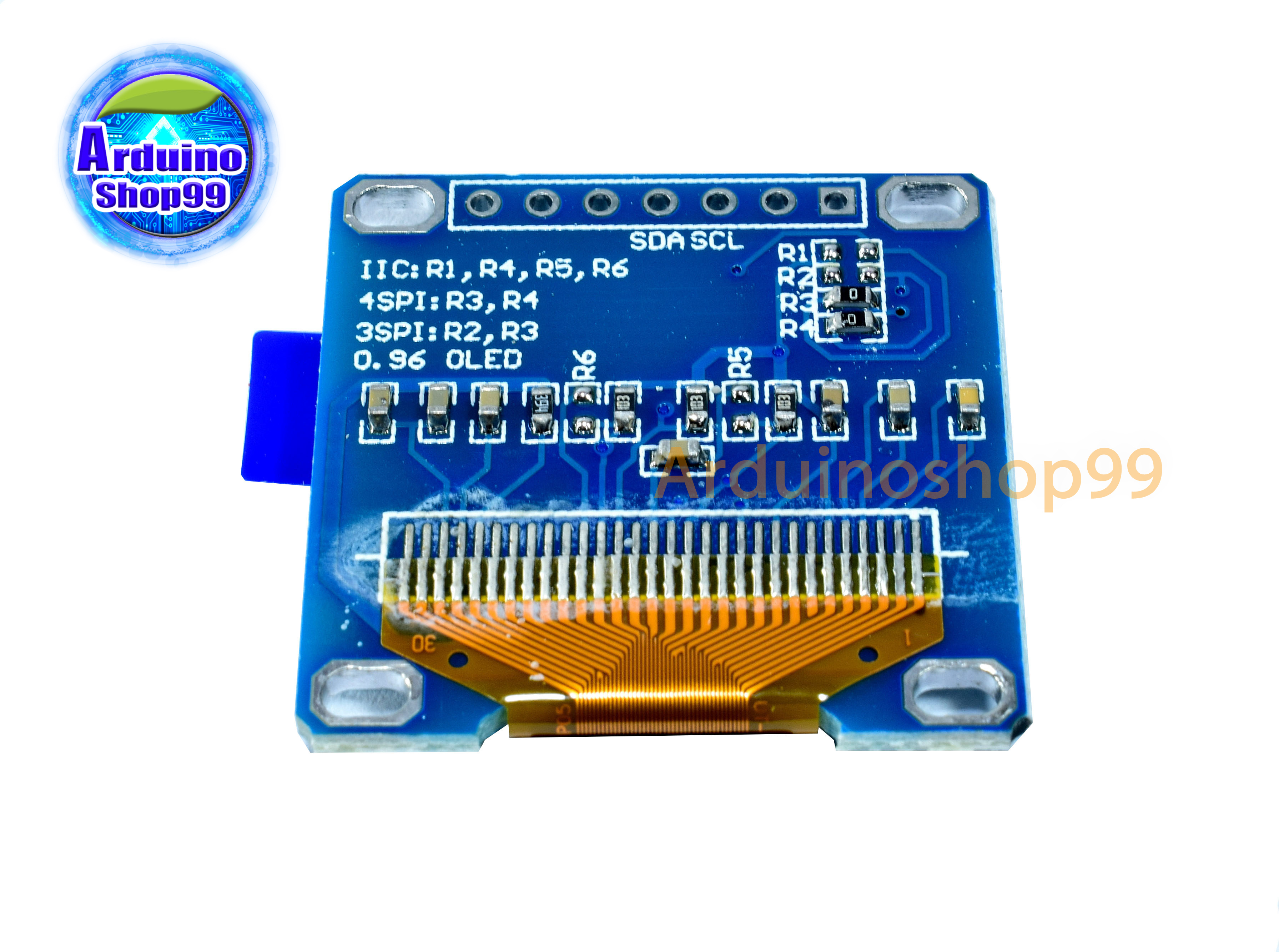 จอแสดงผล OLED ขนาด 0.96 นิ้ว แบบ SPI/I2C สีน้ำเงิน 7 pin