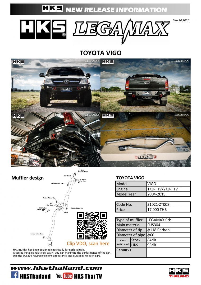 ท่อ HKS สำหรับรถรุ่นTOYOTA VIGO 2004-15
