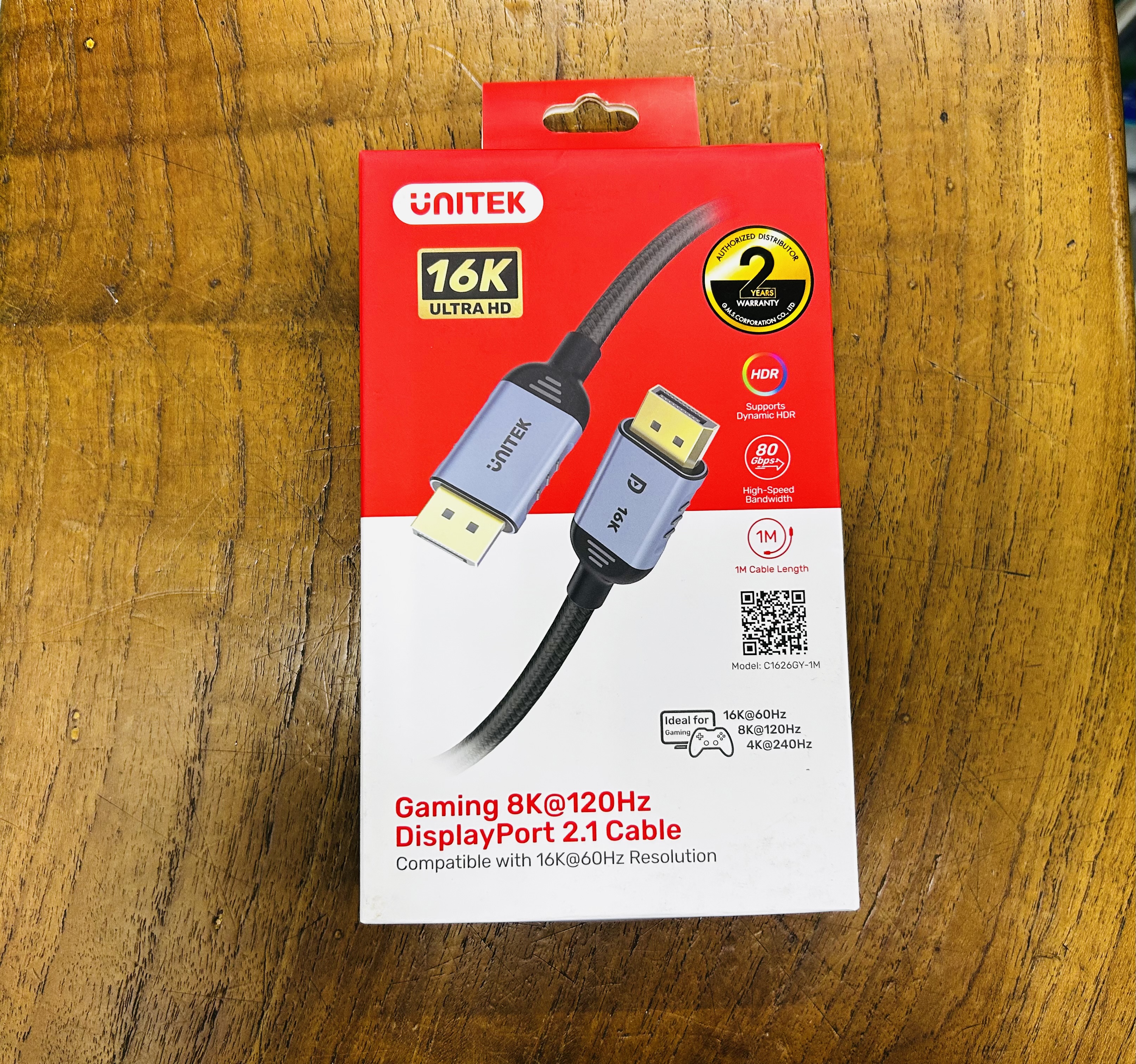 Unitek C162GY01-1m Gaming DisplayPort2.1 Gaming 16K@60Hz 8K@120Hz C1626GY01-1M, สายคุณภาพสูง Bandwidth 80Gbps รีเฟรชสูงสุด 240Hz