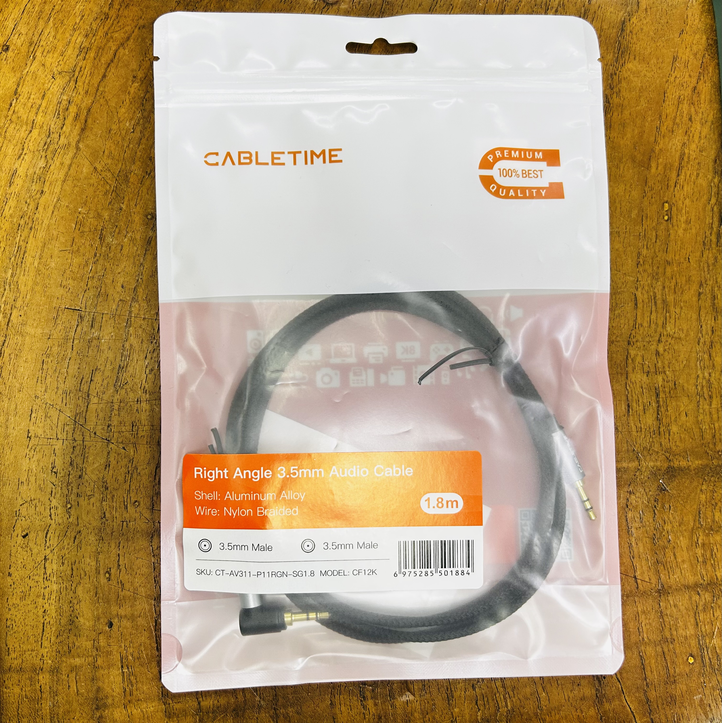 CABLETIME CF12K Right Angle 3.5mm Audio Cable 1.8m.