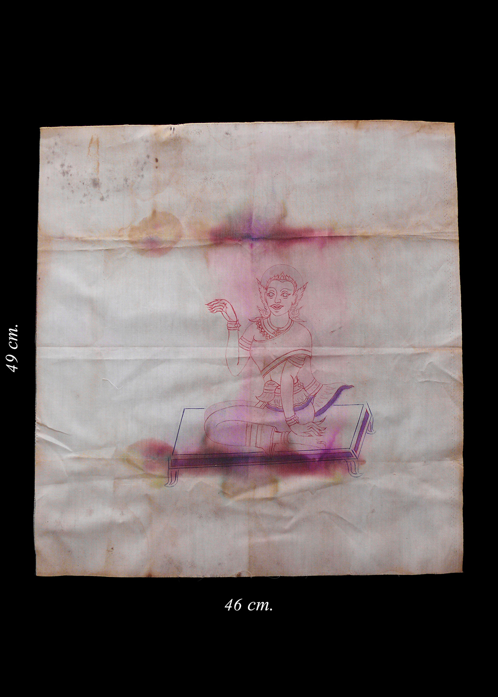 ผ้ายันต์นางกวัก สภาพเก่าคลาสสิค ไม่ทราบที่ ขนาด 46x49cm.