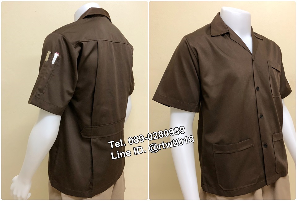 เสื้อช่างแขนสั้นแบบสามกระเป๋าสีน้ำตาลล้วน (รหัส A9)