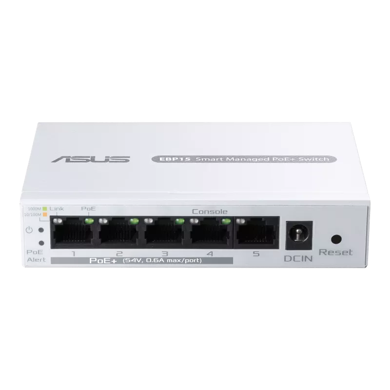 ASUS ExpertWiFi EBP15 5-Port GbE smart managed PoE+ switch, 4 PoE+ ports, 60W, Supports PoE priority setting, Perfect for PoE APs, IP Cameras, VoIP Phones, Centralized app management with ExpertWiFi router