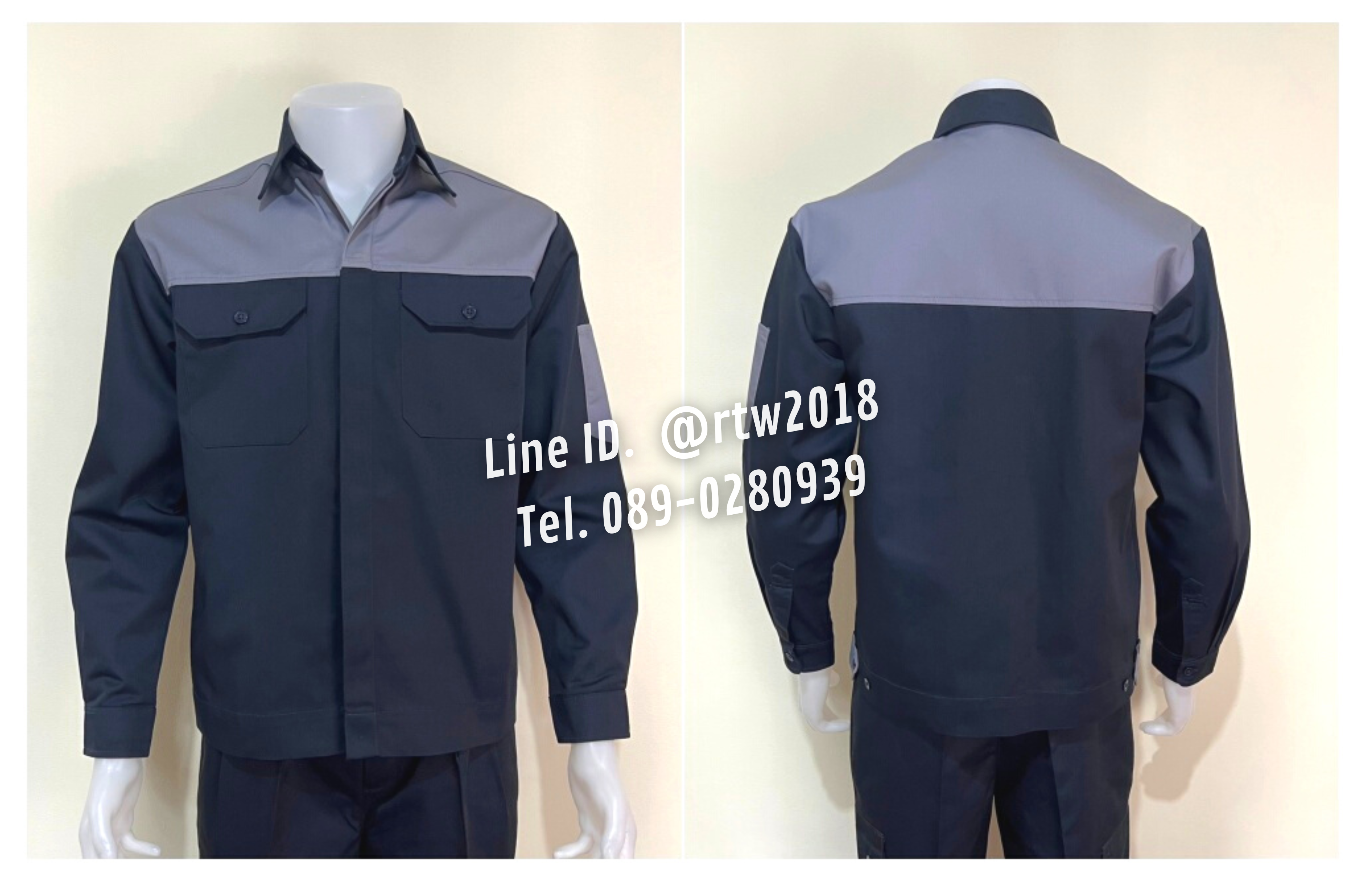 รหัส AB3.1 : เสื้อช่างแขนยาวผ้าคอมทวิวสีกรมท่าอกเทา (ซ่อนสาบ)