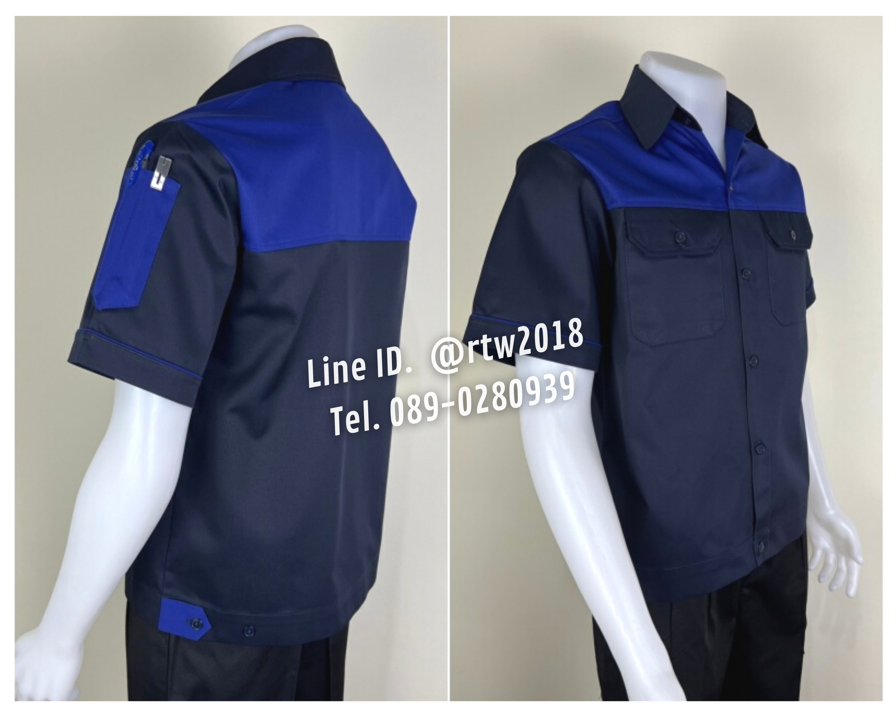 รหัส A23.1 : เสื้อช่างแขนสั้นผ้าคอมทวิวกรมท่าอกน้ำเงิน