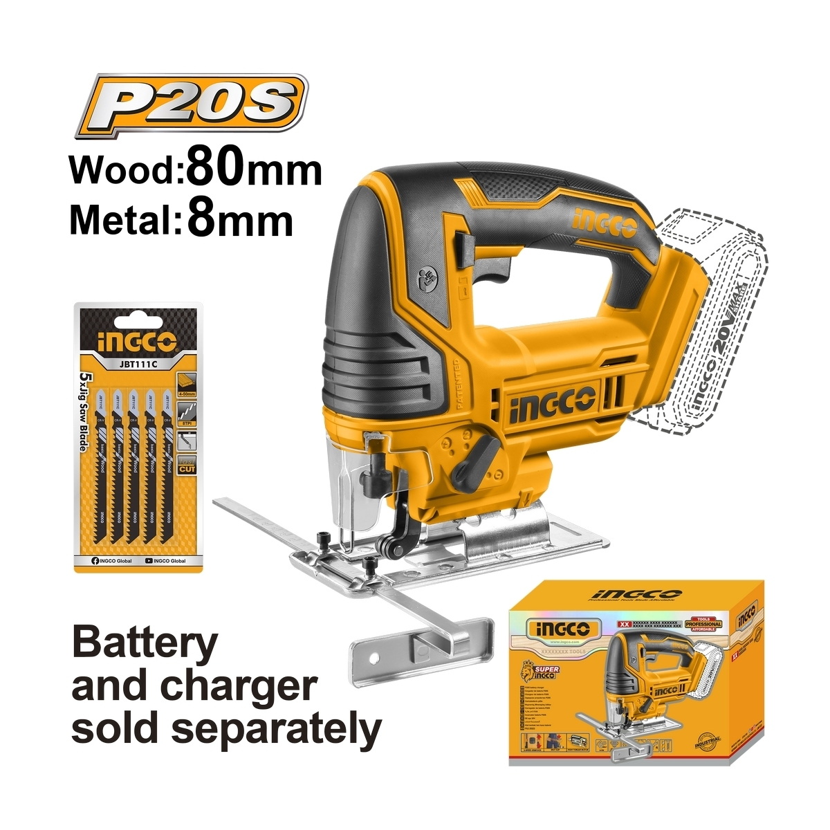 INGCO CJSLI8501 เลื่อยจิ๊กซอว์ไร้สาย 20V เครื่องเปล่า