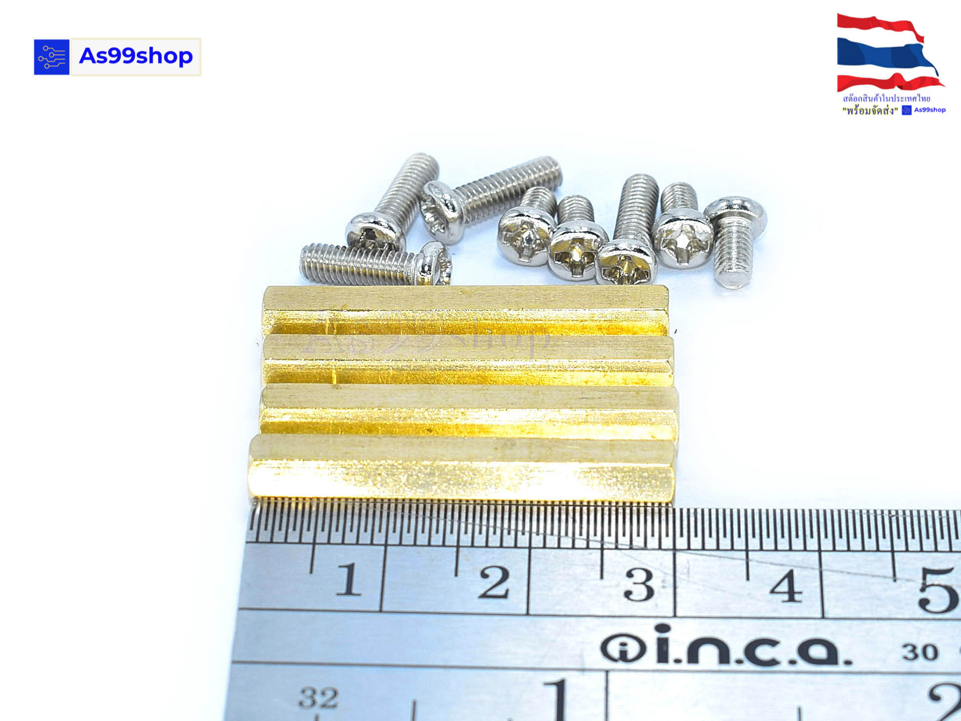 M3*30 double-pass hexagonal Copper column( 1 ชุด 4 ตัว )+น๊อตหัวกลม 8 ตัว