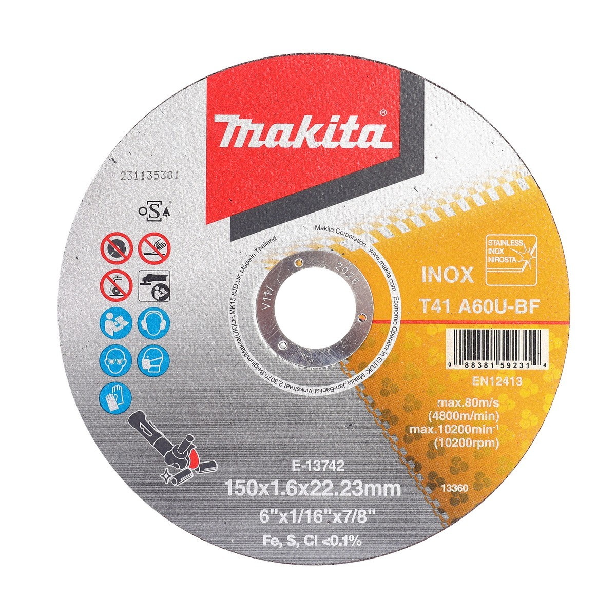 MAKITA E-13742 ใบตัดไฟเบอร์ 6"x1.6mm (เหล็ก/สแตนเลส) 50ใบ/แพ็ค