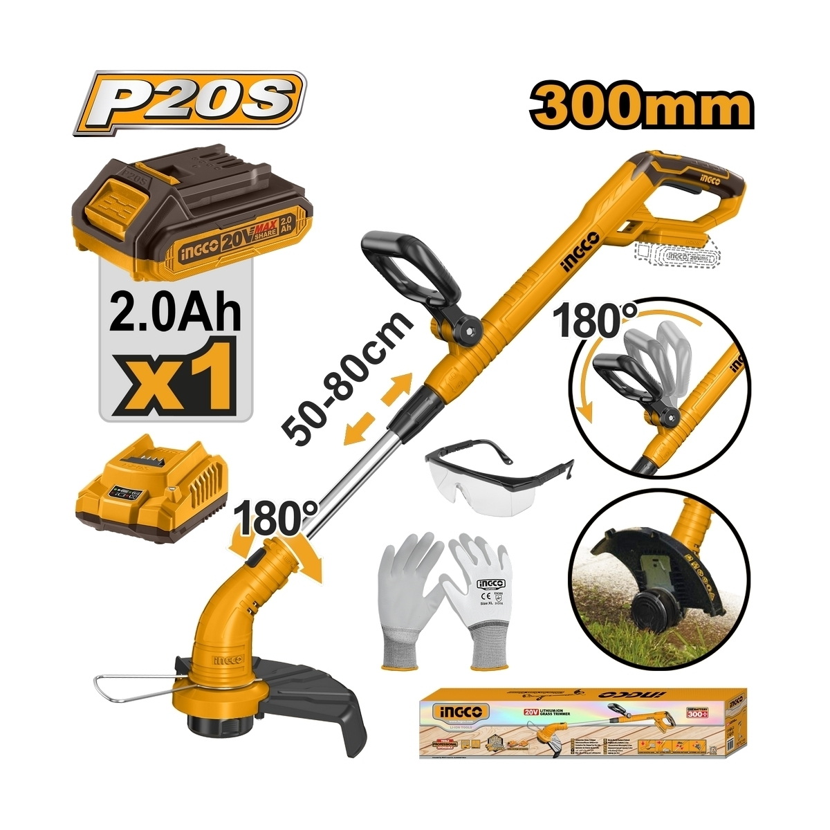 INGCO CGTLI20301 เครื่องเล็มหญ้าไร้สาย 20V แบตx1