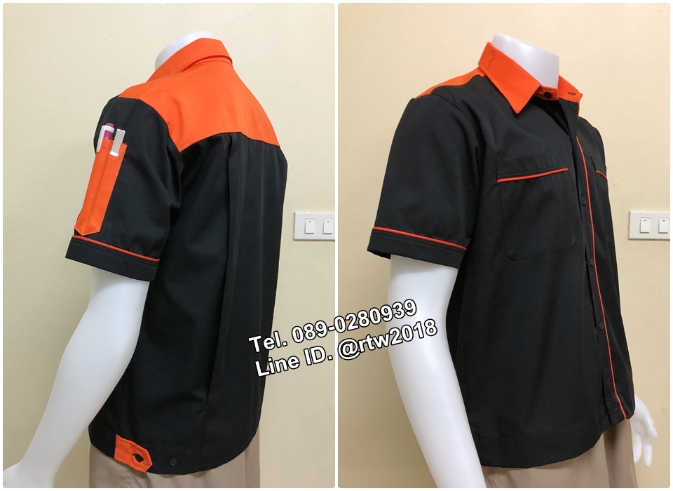 เสื้อช่างแขนสั้นแบบดำบ่าส้ม (รหัส A41)