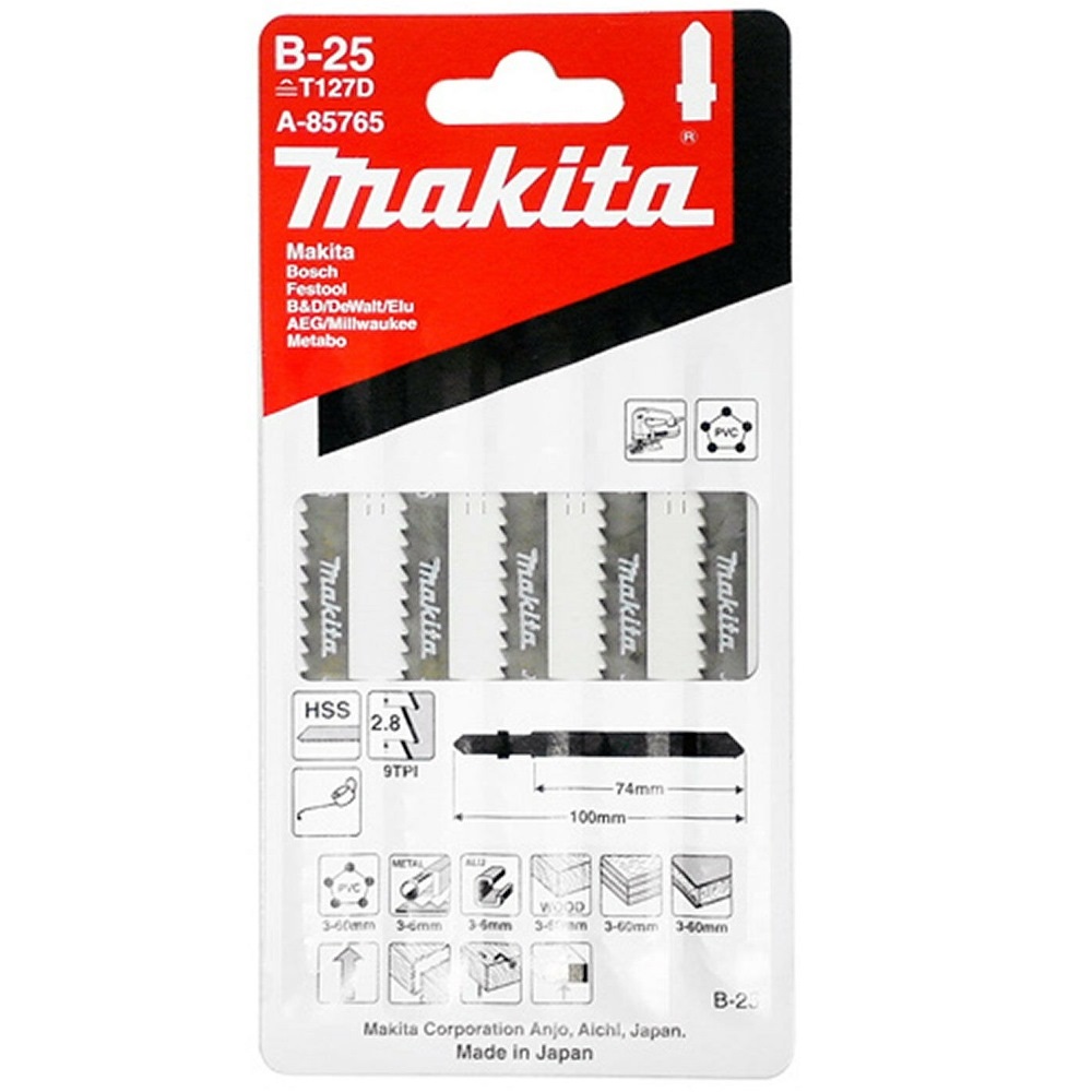 MAKITA A-85771 ใบเลื่อยจิ๊กซอว์ No.B-26 (5ใบ/แผง) ตัดไม้,เหล็ก,มิเนียม