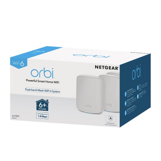 AX1800 WiFi Mesh System (RBK353) Orbi Dual-Band WiFi 6 Mesh System, 1.8Gbps, Router + 2 Satellites