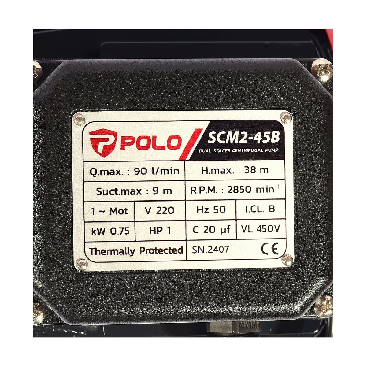 POLO SCM2-45B ปั๊มหอยโข่ง 2 ใบพัด 1"x1" 1HP H.38m 90L/min