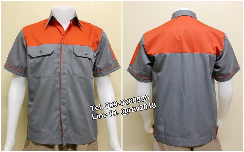 เสื้อช่างแขนสั้นแบบเทาอกส้มกระดุมซ่อนสาบ (รหัส A22)
