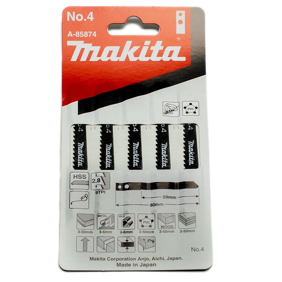 MAKITA A-85874 ใบเลื่อยจิ๊กซอว์ No.4 (5ใบ/แผง)