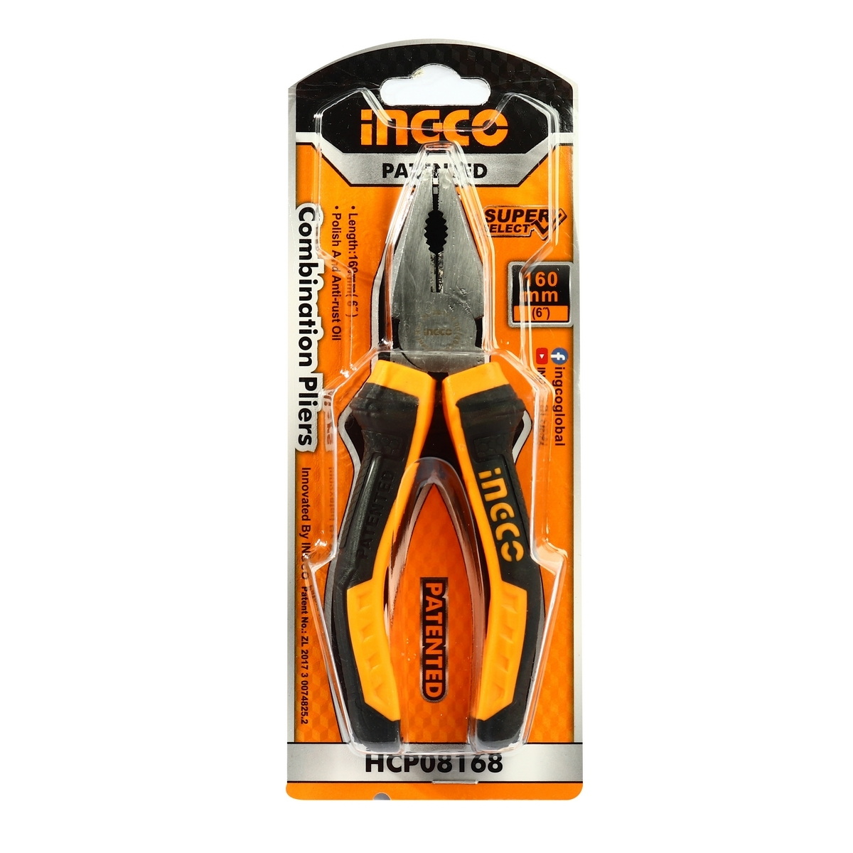 INGCO HCP08168 คีมปากจิ้งจก 6" ด้ามจับยาง