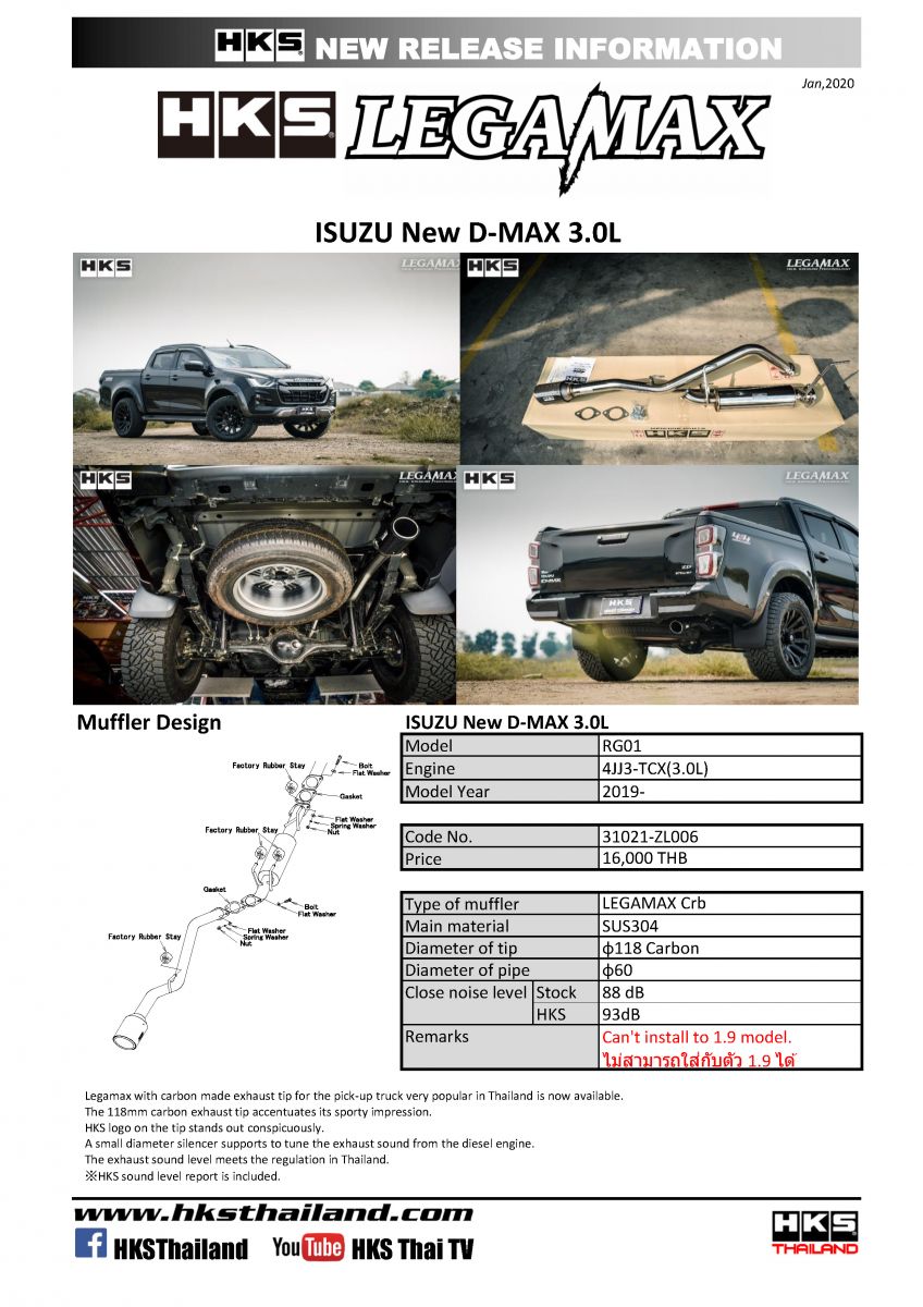 ท่อ HKS สำหรับรถรุ่นISUZU ALL NEW D-MAX 2020+