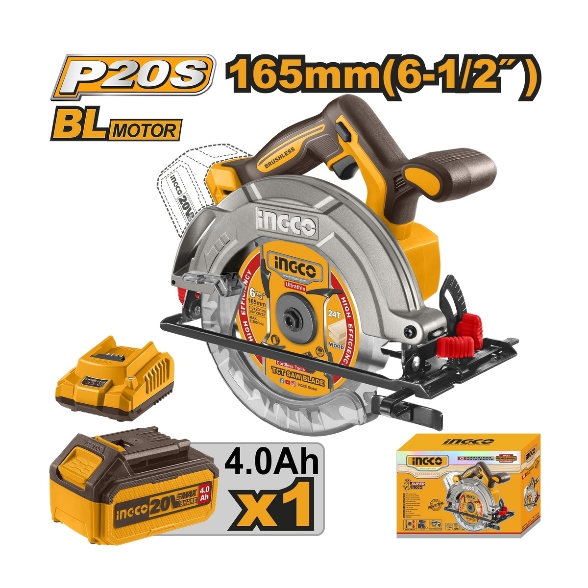 INGCO CSLI16521 เลื่อยวงเดือนไร้สาย 6" 20V แบตx1