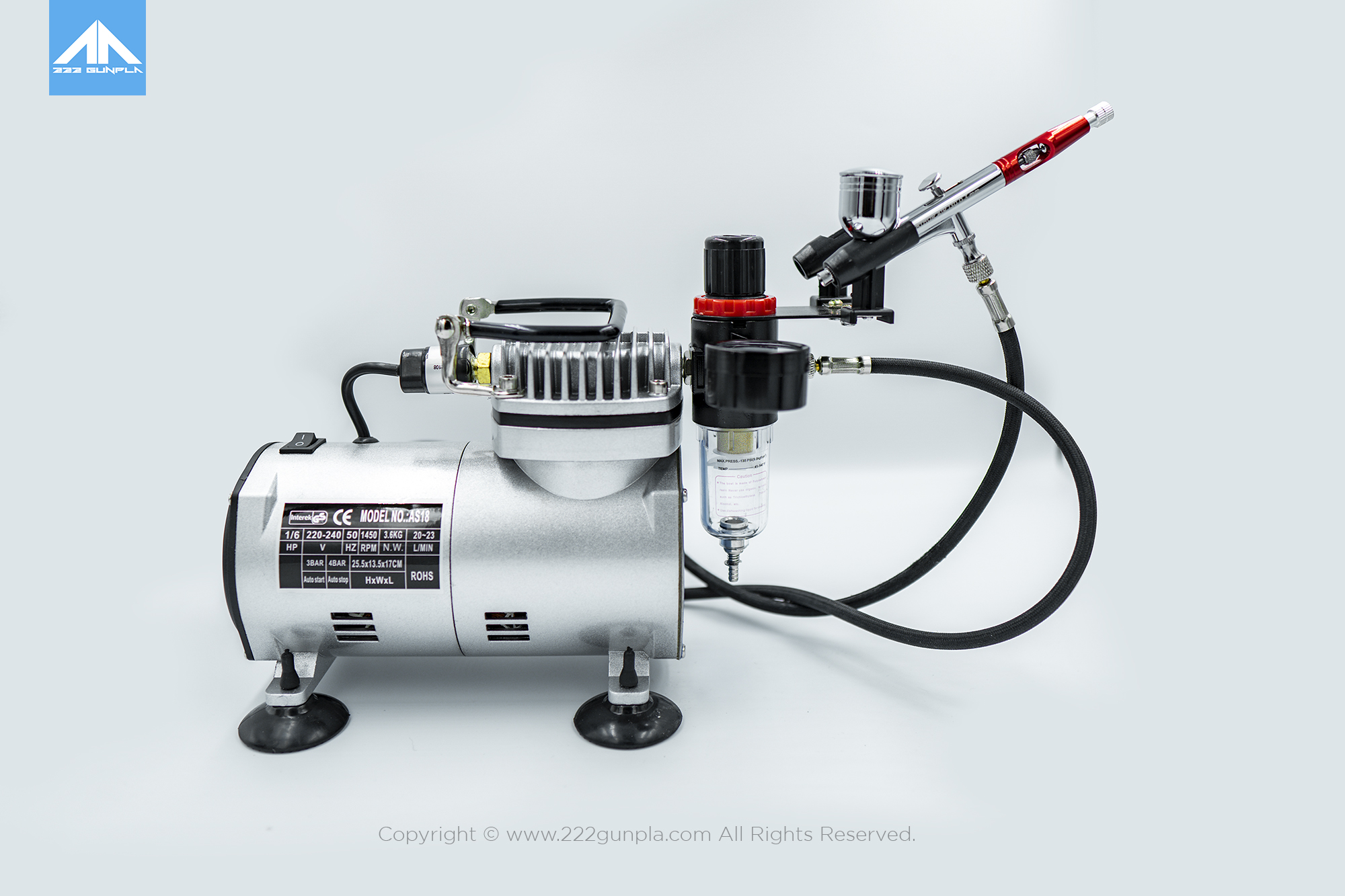 ชุดปั๊มลมแอร์บรัช HSENG รุ่น AS182 แบบไม่มีถังพัก [ Airbrush Compressor Kit AS182 ]