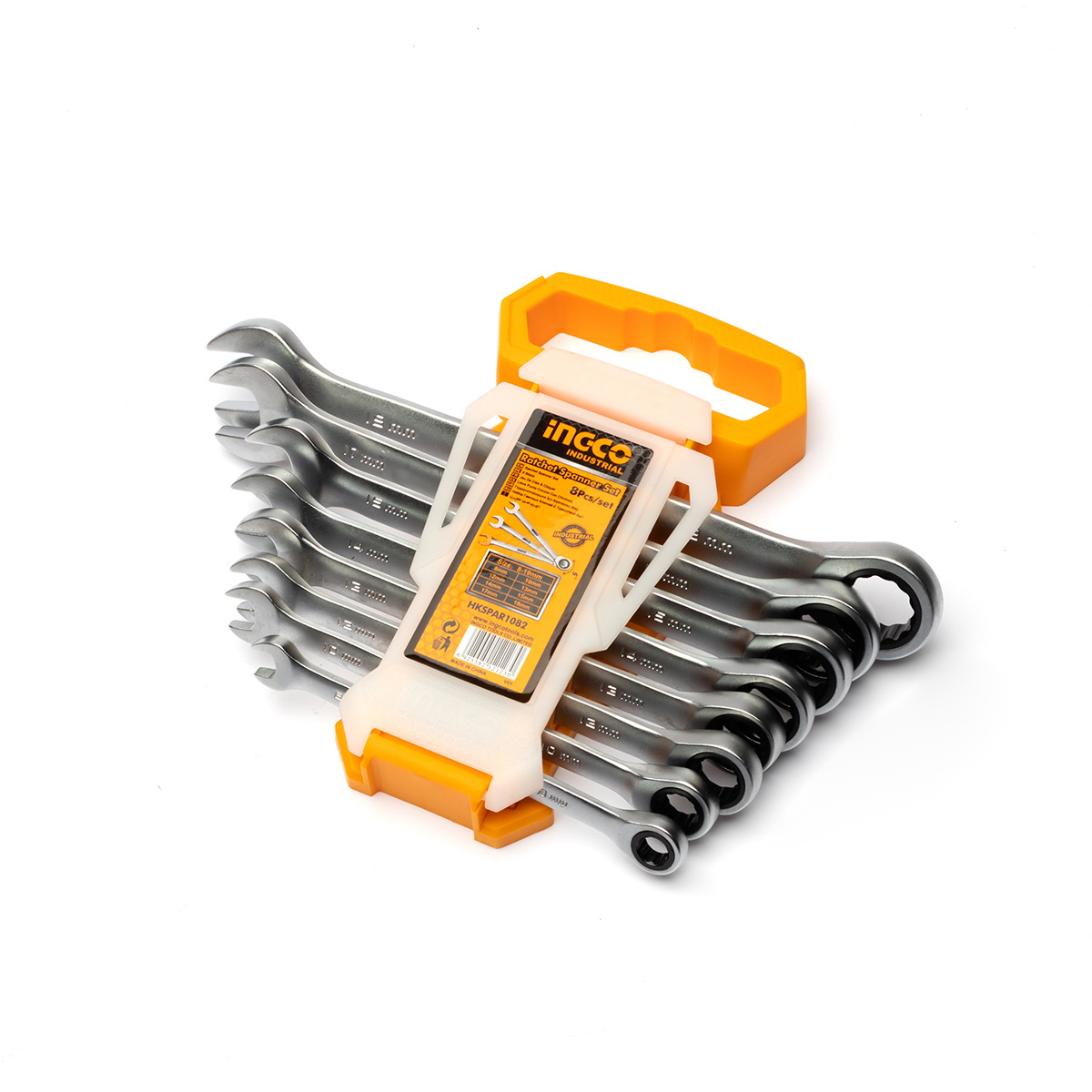 INGCO HKSPAR1082 ชุดประแจแหวนฟรีปากตาย 8-19mm 8ชิ้น