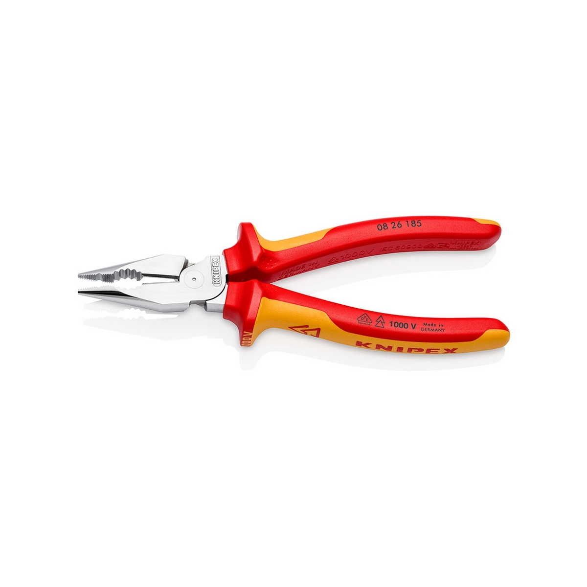 KNIPEX 08 26 185 คีมรวมปากแหลม เคลือบโครม ด้ามVDE 185mm ป้องกันกระแสไฟ 1000V
