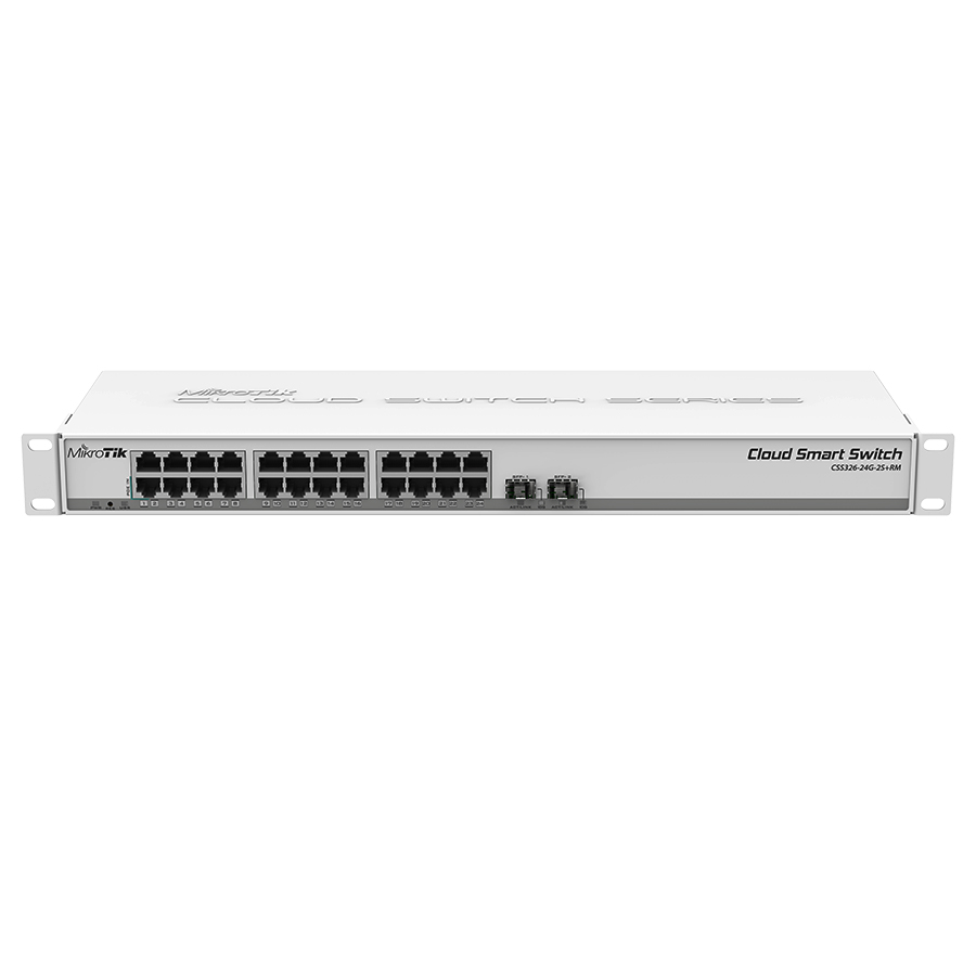 CSS326-24G-2S+RM SwOS powered 24 port Gigabit Ethernet switch with two SFP+ ports in 1U rackmount case