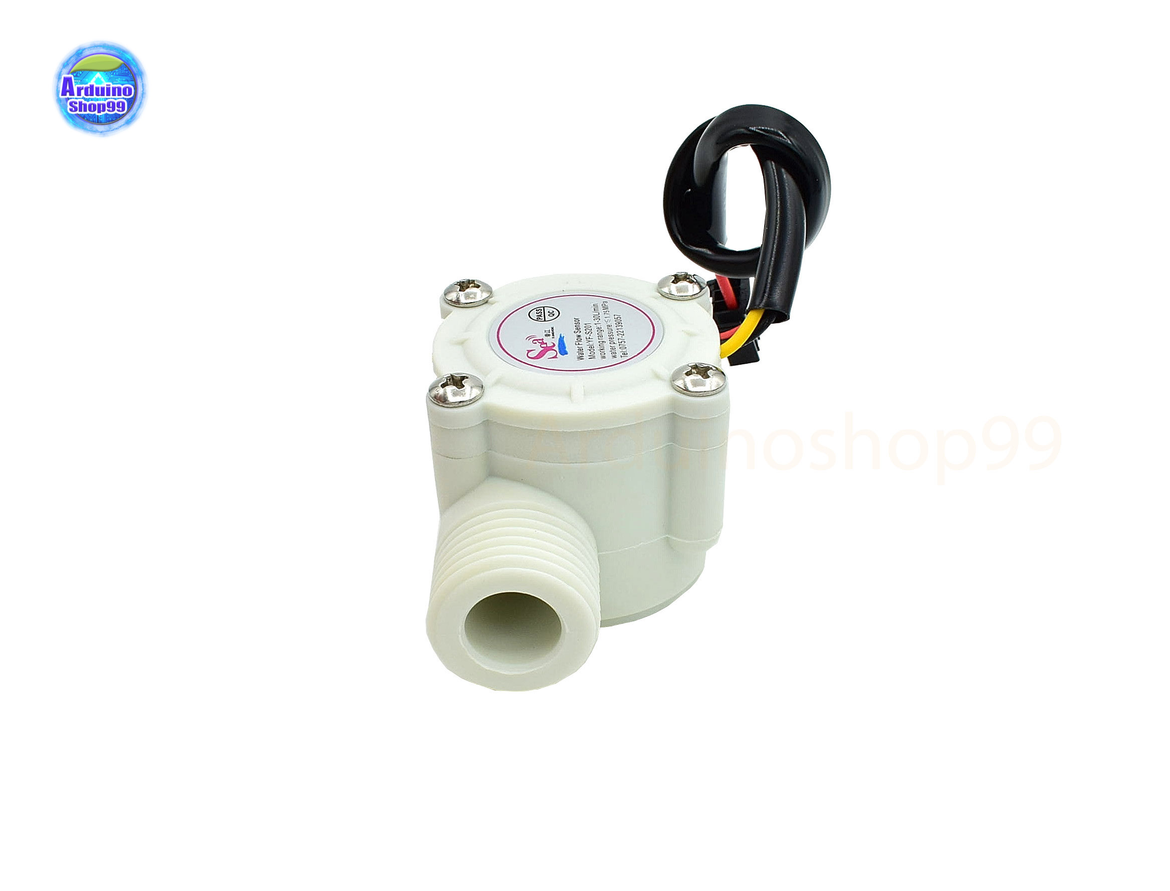 YF-S201 Hall Effect Water Flow Meter Sensor วัดอัตราการไหลของน้ำ ขนาดท่อ 1/2” สีขาว