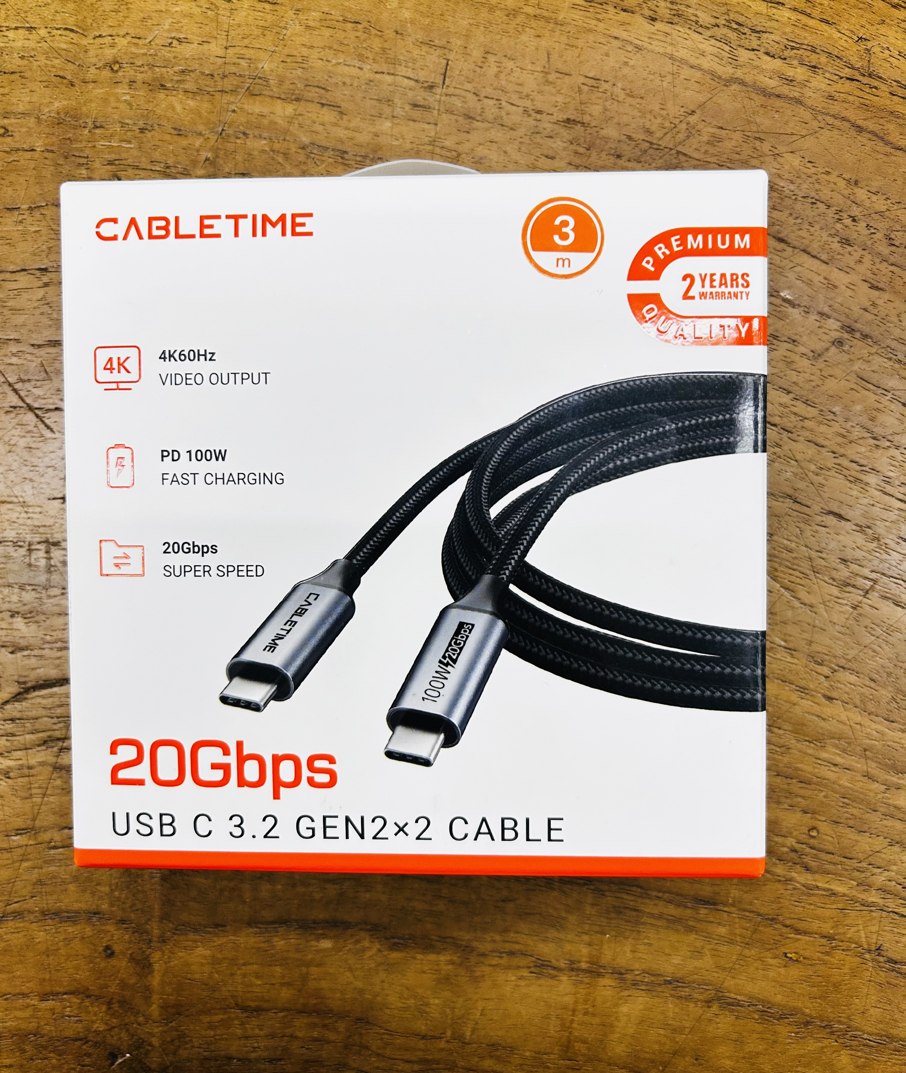 CABLETIME CT-C160-PU31 USB 3.2 Gen 2 Type C ถึง USB Type C Cable 3m 20Gbps